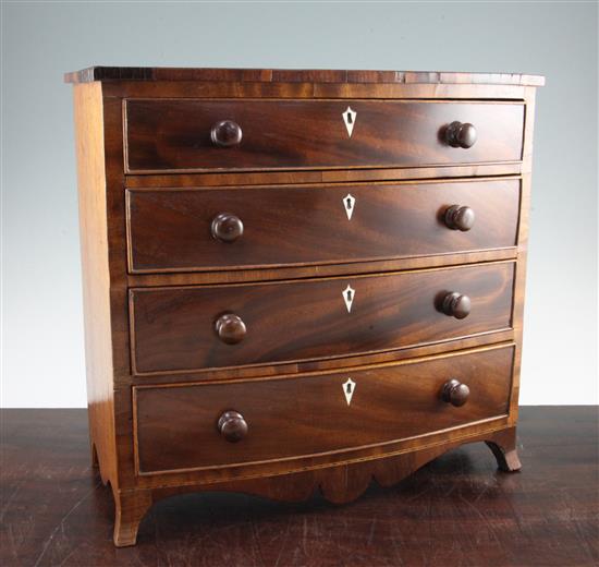 A 19th century mahogany apprentice piece bowfront chest, 15.75in.